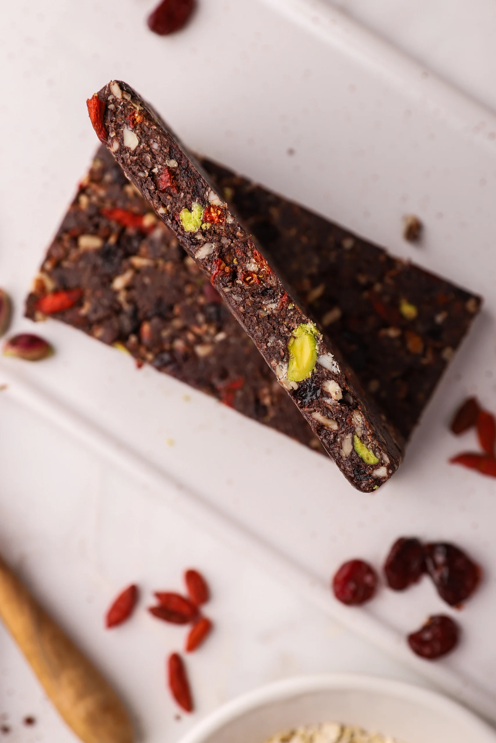 Raw Energy Bars, Cocoa & Cranberries, Unwrapped, Portrait