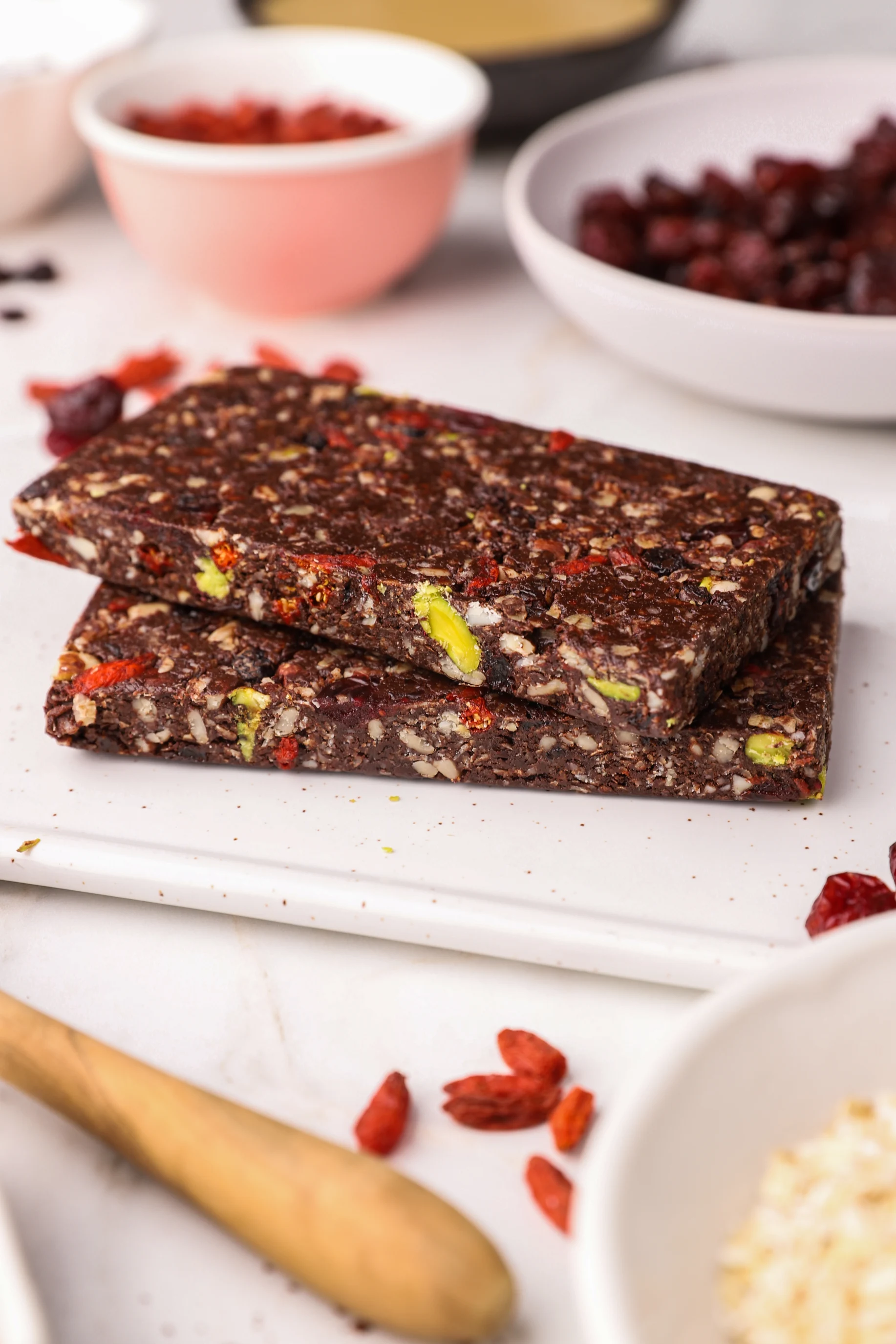 Raw Energy Bars, Cocoa & Cranberries, Unwrapped, Portrait