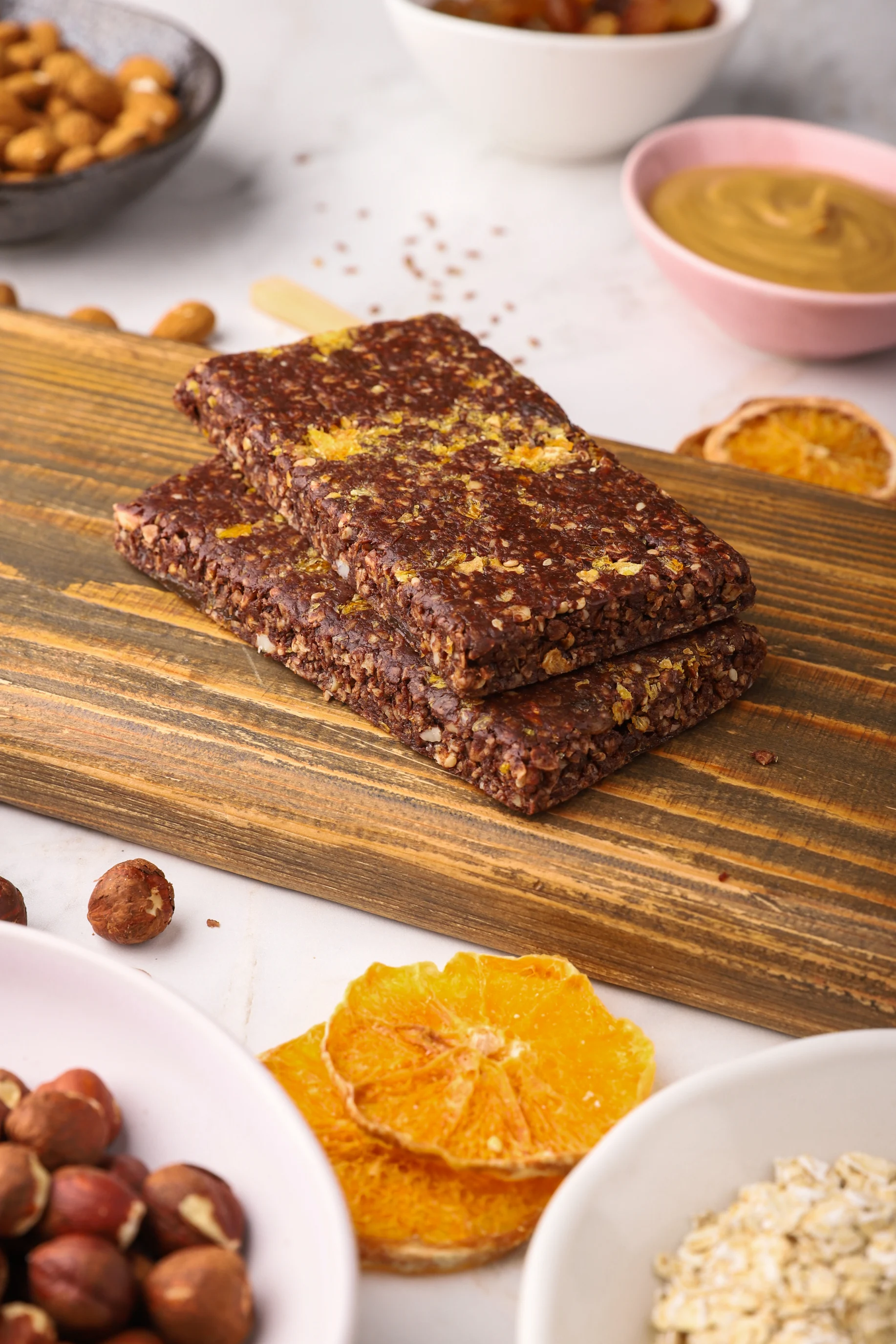 Raw Energy Bars, Peanut Butter & Orange, Unwrapped, Portrait